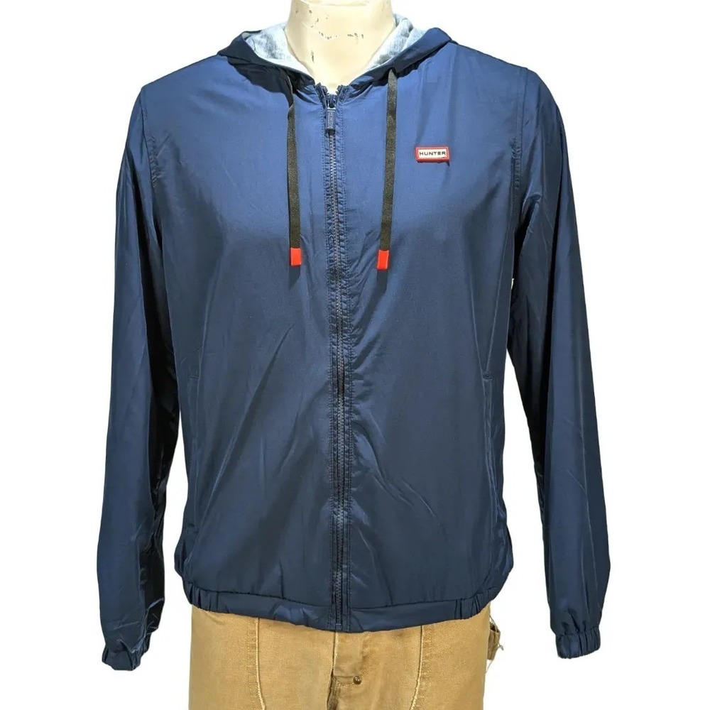 Hunter Men Navy Blue Lightweight Hooded Windbreaker Jacket Sz M NWT $199